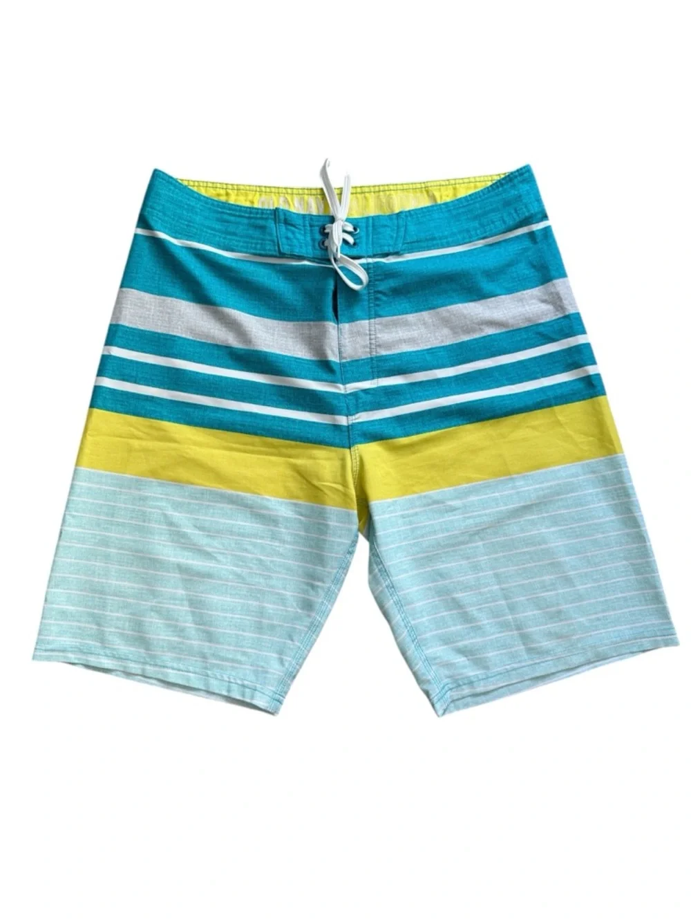Old Navy | Striped Teal, Yellow & Light Blue Swim Board Shorts